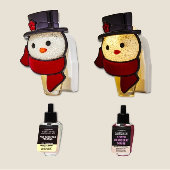 Bath & Body Works Snowman Light Up Wallflower Plug In Nightlight & 2 Refills NWT - Picture 2 of 8